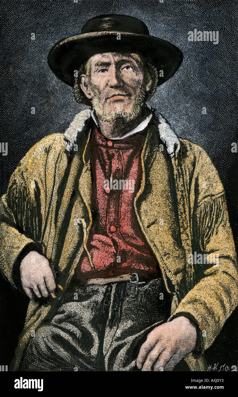 Jim Bridger American frontiersman. Hand - farbige Holzschnitt Stockfoto