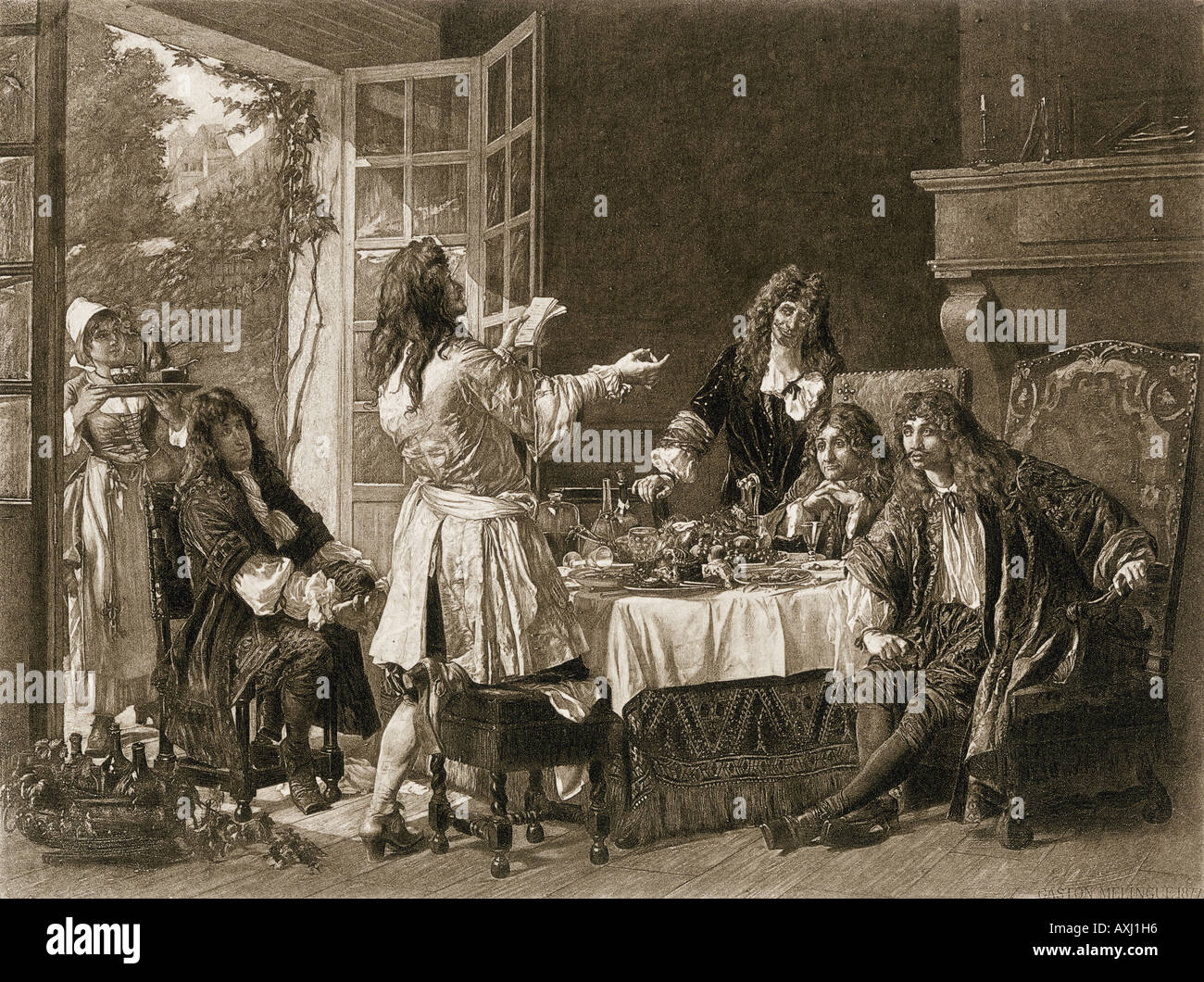 Das Abendessen im Haus von Moliere im Auteuil Frankreich 1600. Photogravure Reproduktion eines Abbildung Stockfoto