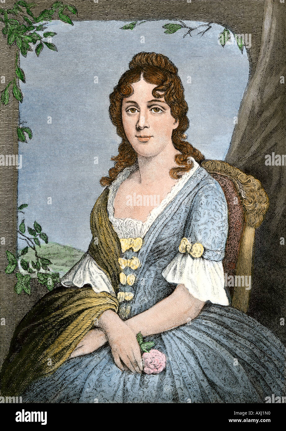 Martha Jefferson Randolph Tochter von Thomas Jefferson, der im Weißen Haus Gastgeberin serviert. Hand - farbige Gravur Stockfoto