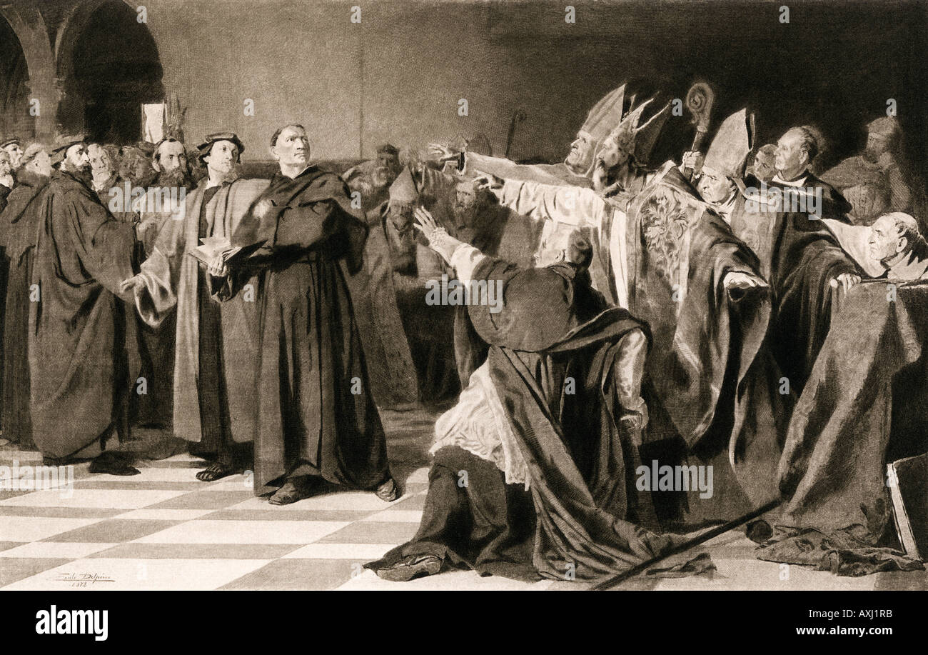 Martin Luther verteidigt sich vor dem Reichstag zu Worms 1521. Photogravure Reproduktion eines Abbildung Stockfoto