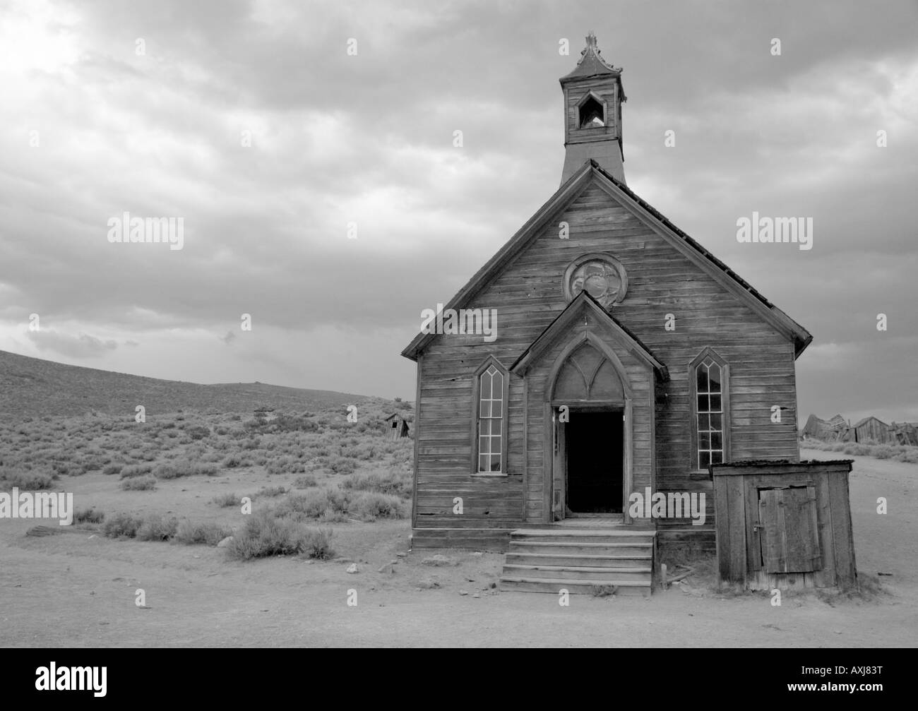 Methodistische Kirche in Geisterstadt Bodie State Historic Park außerhalb der Mono Lake in Kalifornien. Stockfoto