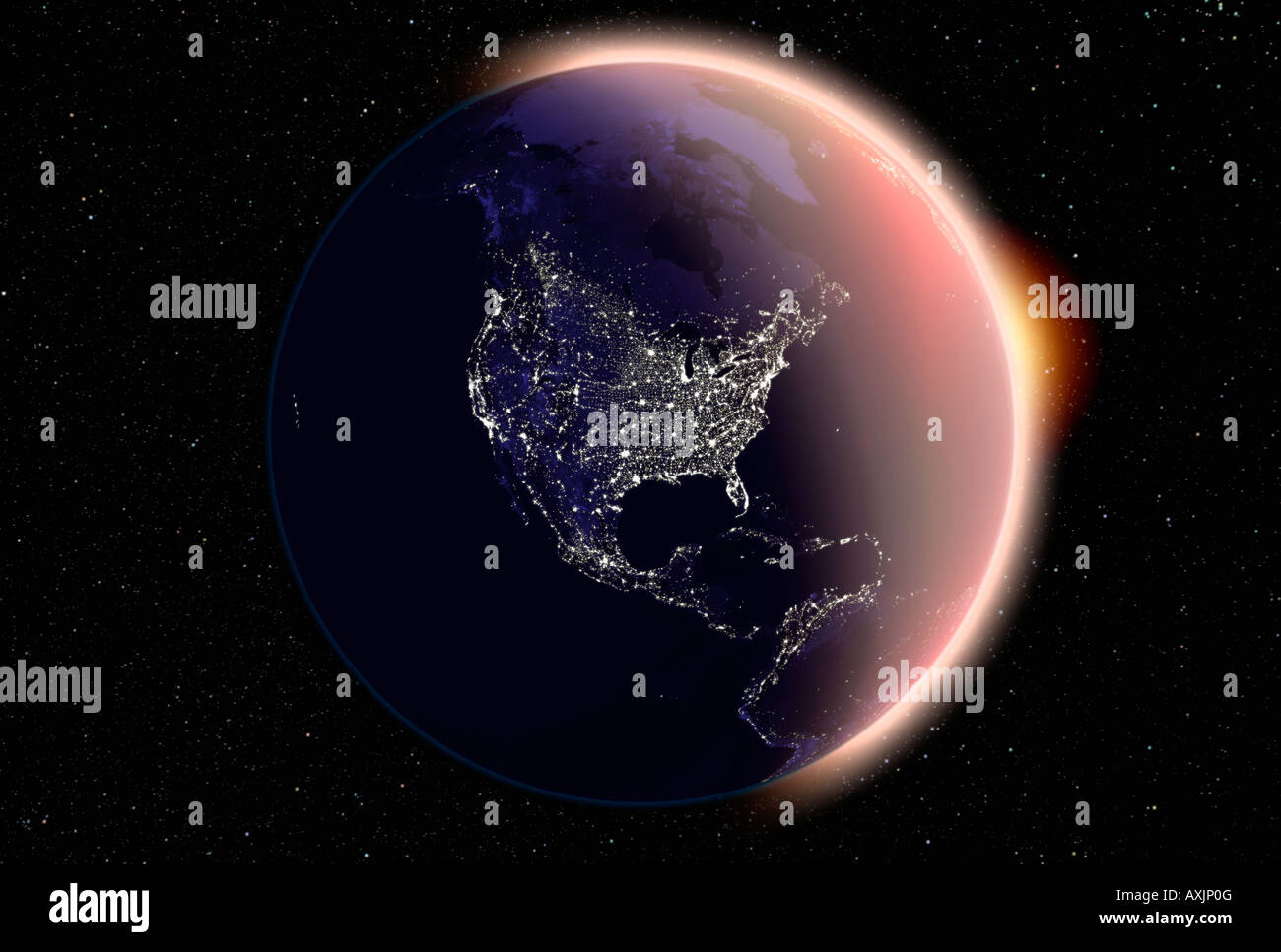 Satellitenbild der Erde Nordamerika bei Nacht Stockfoto