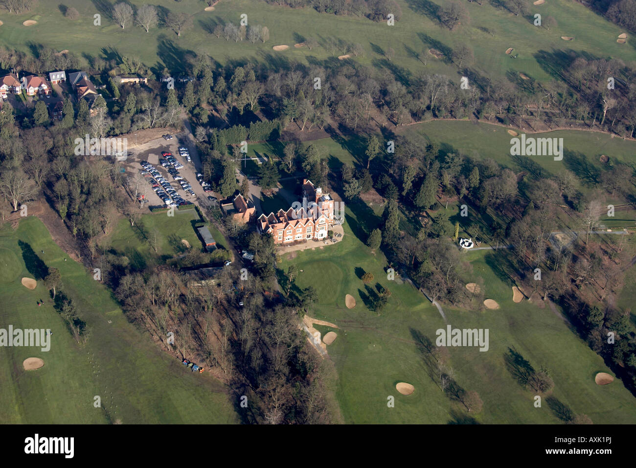 Hohen Niveau schrägen Luftbild Norden östlich von Nether Gericht auf Finchley Golf Couse London NW7 N3 England UK Januar 2006 Stockfoto