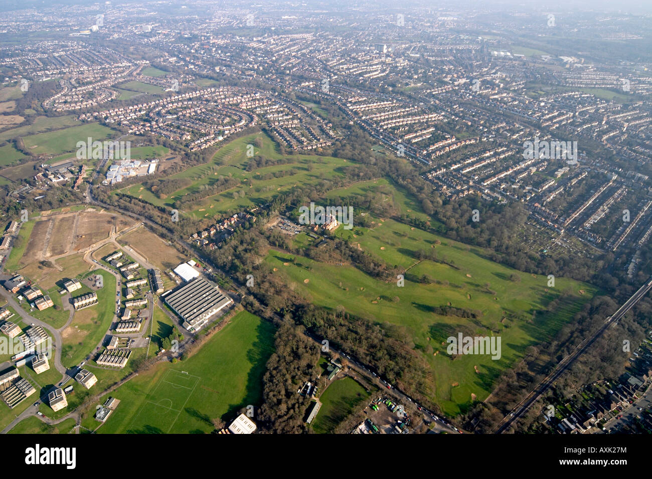Hohen Niveau schrägen Luftbild Norden östlich von Finchley Golfplatz Nether Court London NW7 N3 England UK Januar 2006 Stockfoto