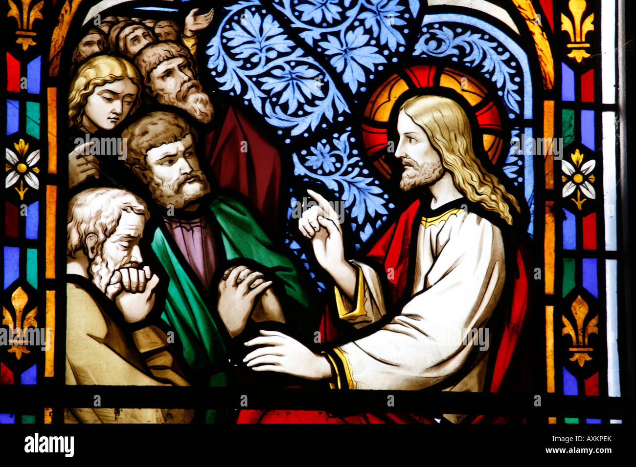 Glasfenster, Jesus Predigt Stockfoto