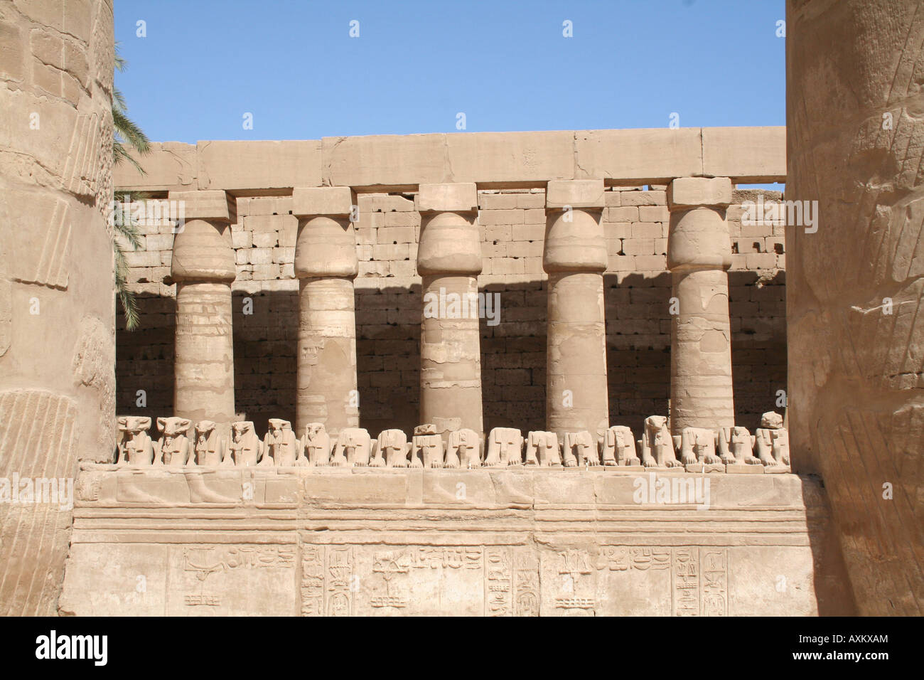 Karnak-Tempel - Sphinx & Säulen [el-Karnak, in der Nähe von Luxor, Ägypten, arabische Staaten, Afrika]. Stockfoto