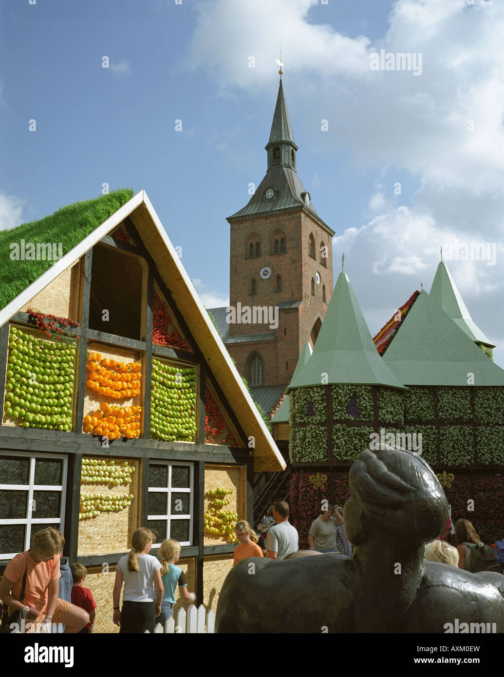 Dänemark. Odense. Das Haus mit Früchten Fassade Stockfoto