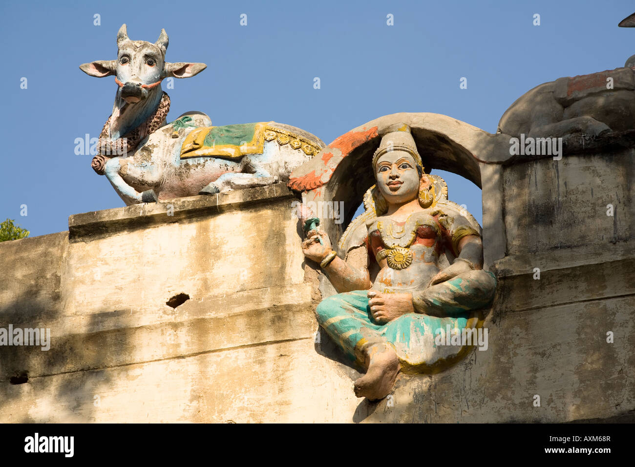 Hindu-Gottheit, geschnitzt, Meenakshi Tempel, Madurai, Tamil Nadu, Indien Stockfoto