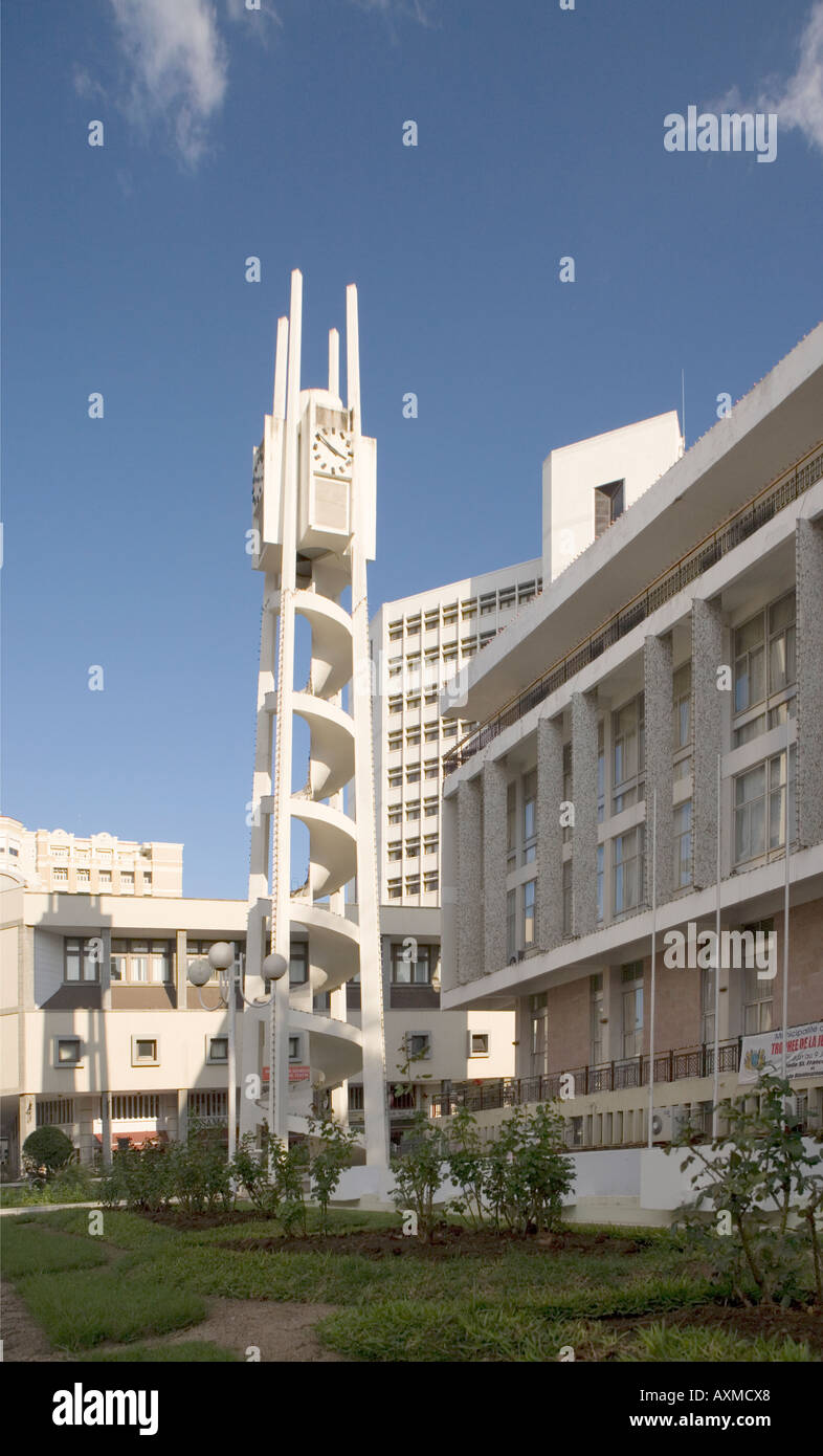 Gemeinde von Port Louis, Mauritius-Note unverwechselbare spiralförmigen Uhrturm Stockfoto