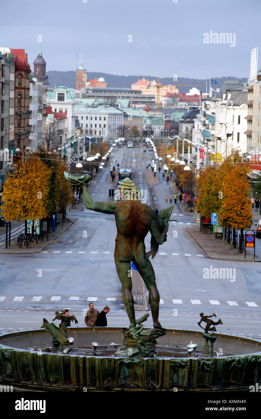 Poseidon Statue und Brunnen in Gotaplatsen, Göteborg, Schweden Stockfoto