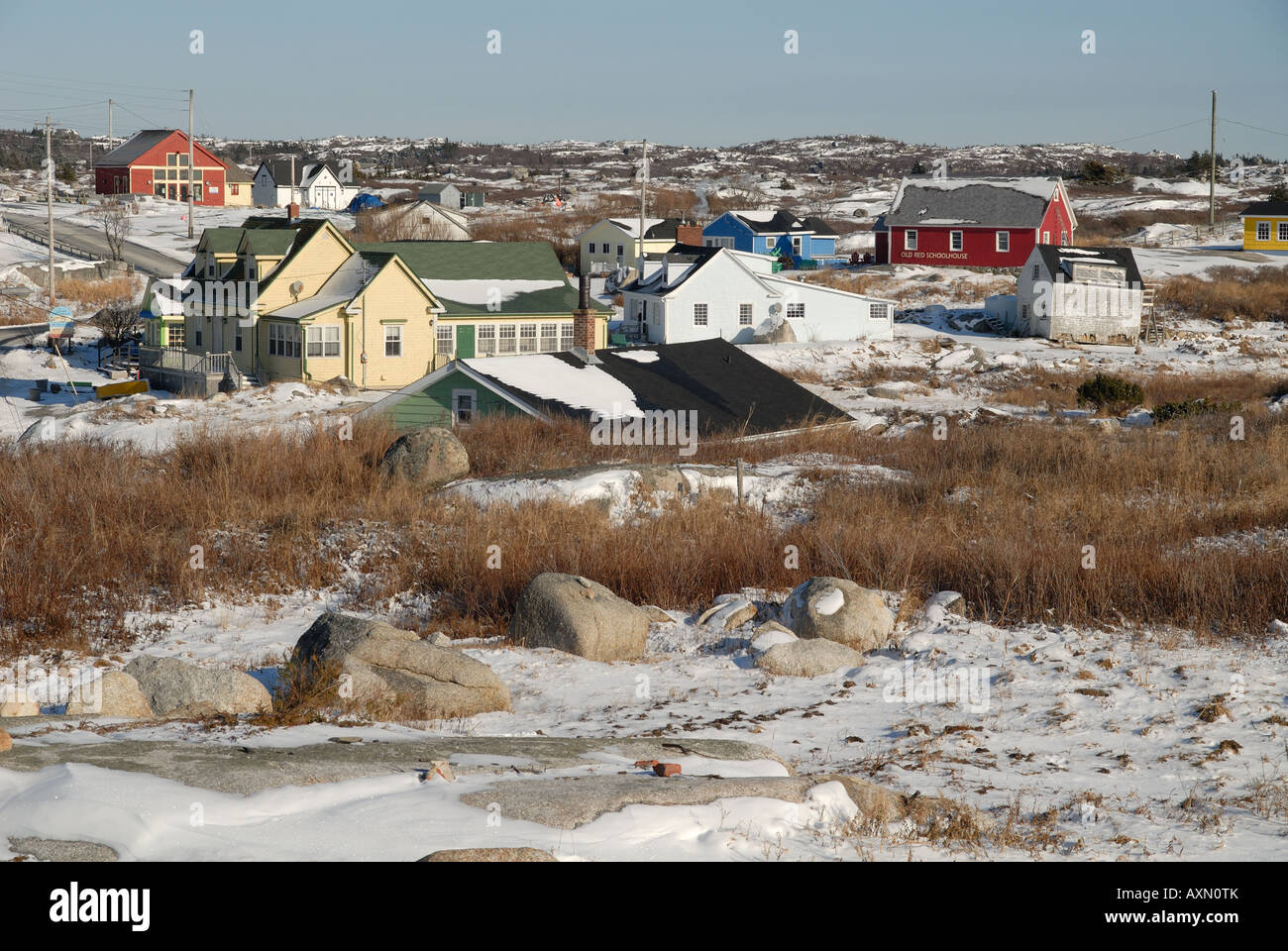 Ein Fischerdorf auf der südlichen Küste von Nova Scotia im winter Stockfoto