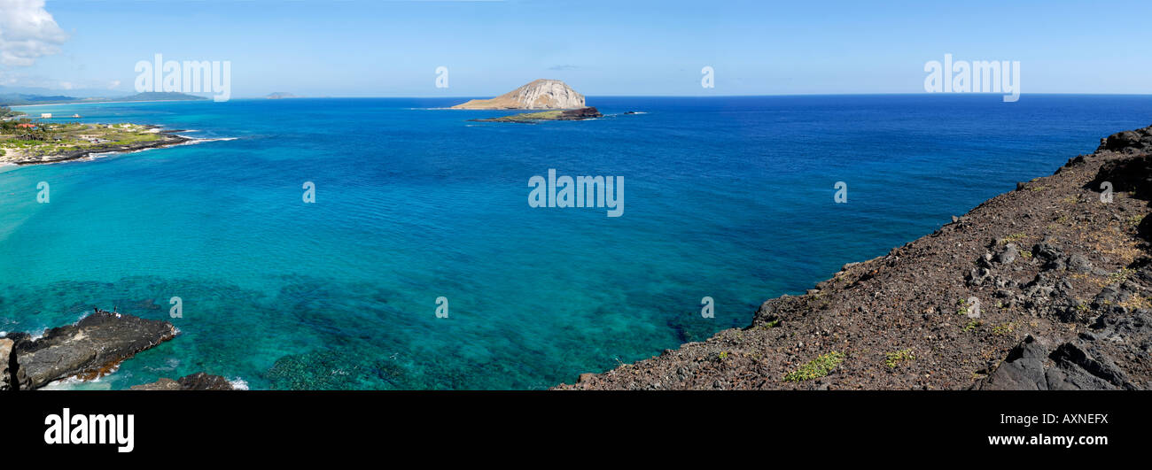 Blick auf Manana Island und Kaohi ka'ipu von Makapu'u auf der windzugewandten Seite der Insel O'ahu Stockfoto