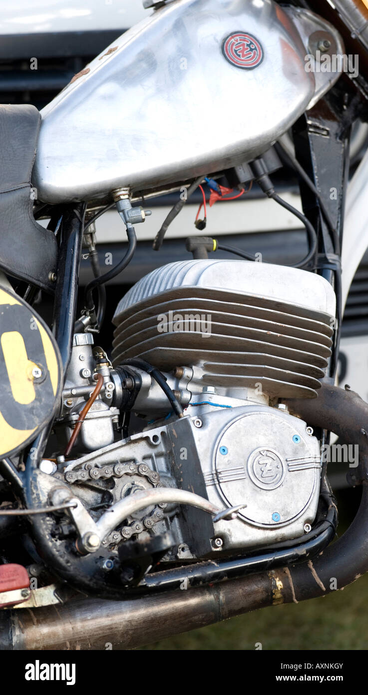 Motor Motor der CZ Motocross Dirt Bike Chrom Oldtimer aus den 1970er Jahren Stockfoto