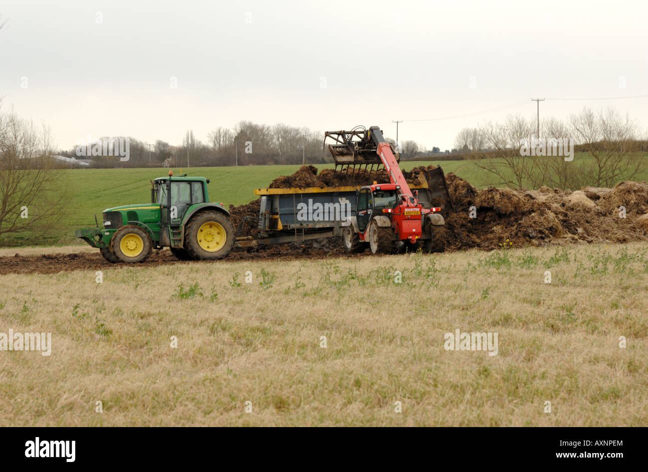 Dreck im zeitigen Frühjahr zu verbreiten. Chippenham, Cambs Stockfoto