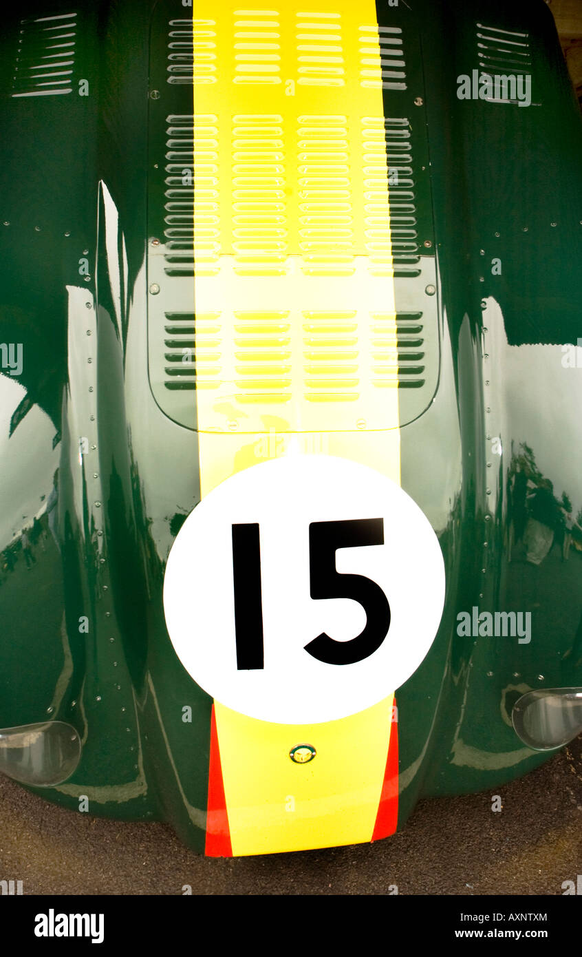 Kennzeichen Sie auf historischen Vintage classic Nostalgie Lotus Racing Formel 1 F1 Auto Automobil in British Racing Green mit 15 Stockfoto