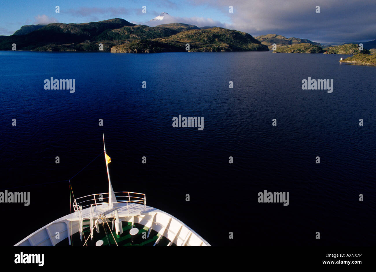 Magallanes Navimag Fährgesellschaft von Puerto Natales nach Puerto Montt durch Canales Patagónicos Chile Stockfoto