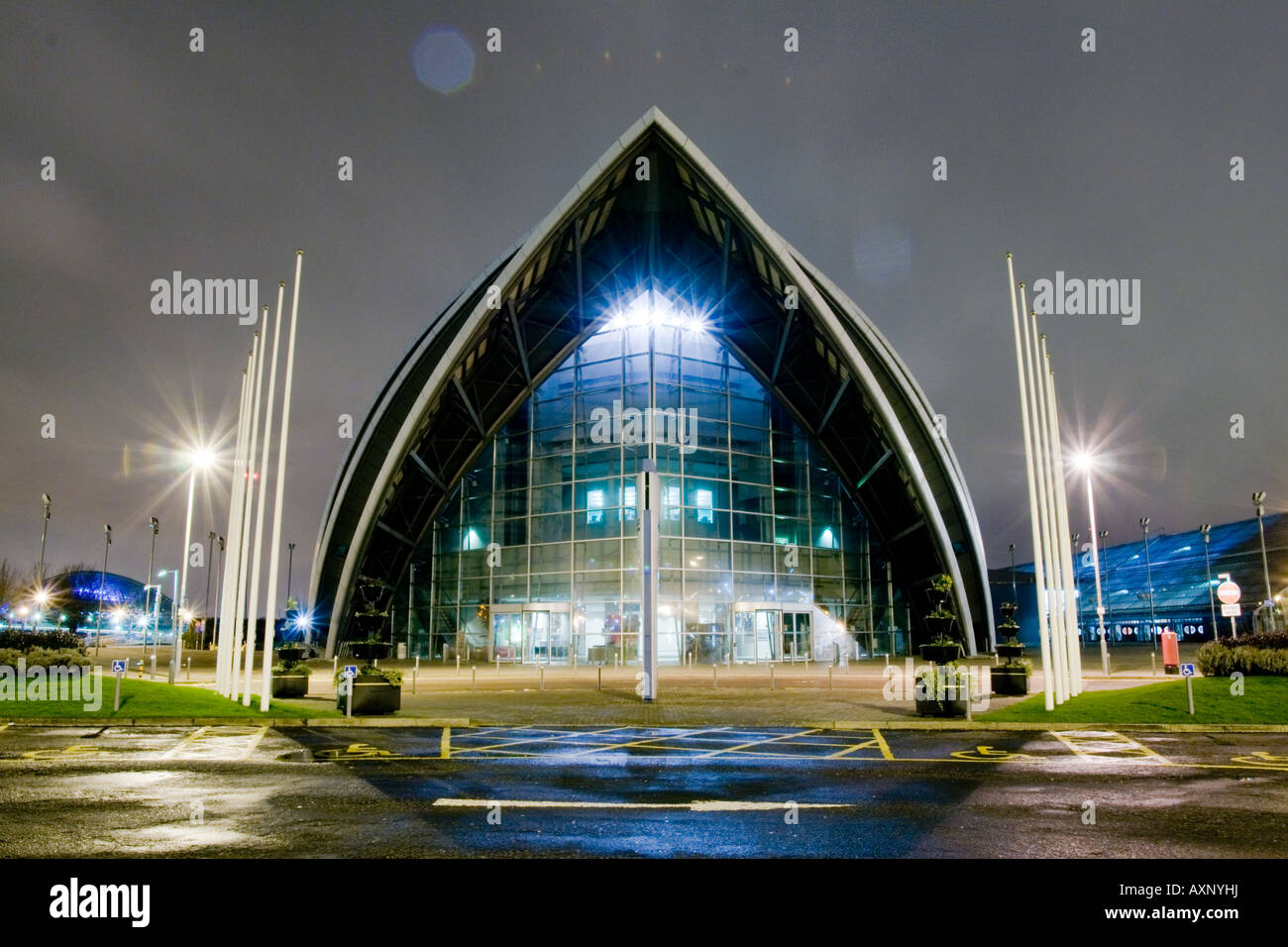 Glasgows Armadillo Konferenzzentrum in der Nacht. Stockfoto