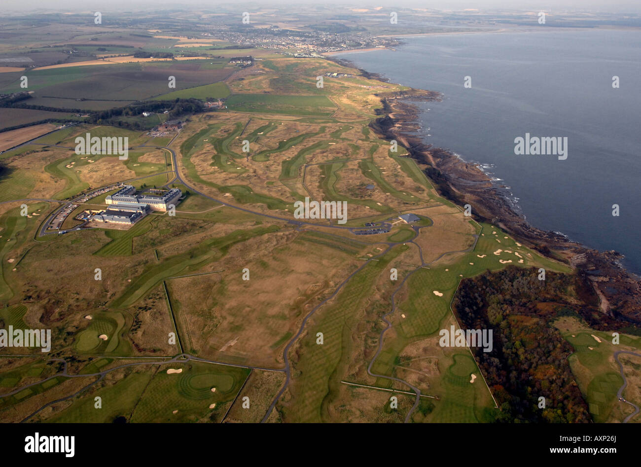 Luftaufnahme des Fairmont Hotel und Golf Resort in der Nähe von St Andrews Scotland Stockfoto