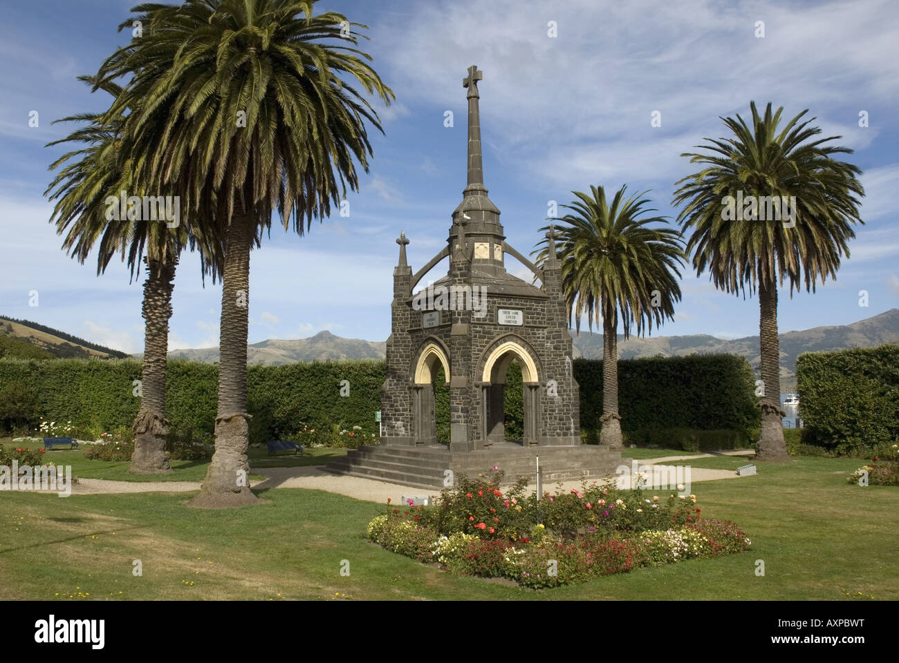 Kriegerdenkmal in Akaroa auf der Banken-Halbinsel, New Zealand Stockfoto