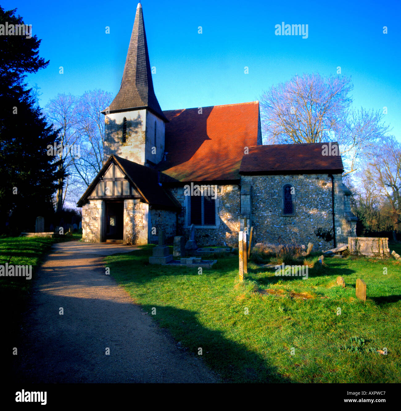 Chaldon Surrey Parish Church Of St Peter + St Paul im Doomsday Book Stockfoto