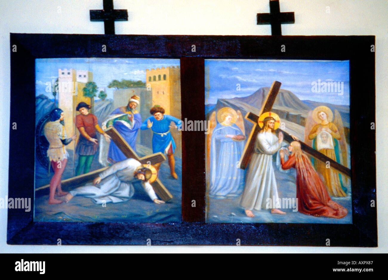 Niederländische Antillen St Eustatius Oranjestad Gemälde der Stationen der Kreuzkatholischen Kirche Stockfoto