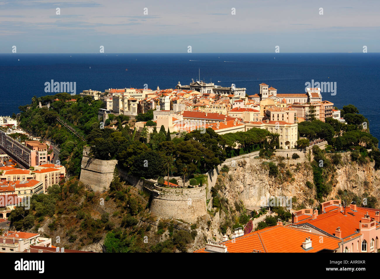 Panoramablick über die alte Stadt von Monaco, Fürstentum Monaco Stockfoto