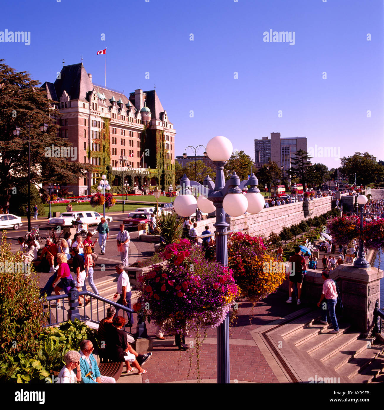 Das Empress Hotel am inneren Hafen von der Stadt Victoria auf Vancouver Island in British Columbia Kanada Stockfoto