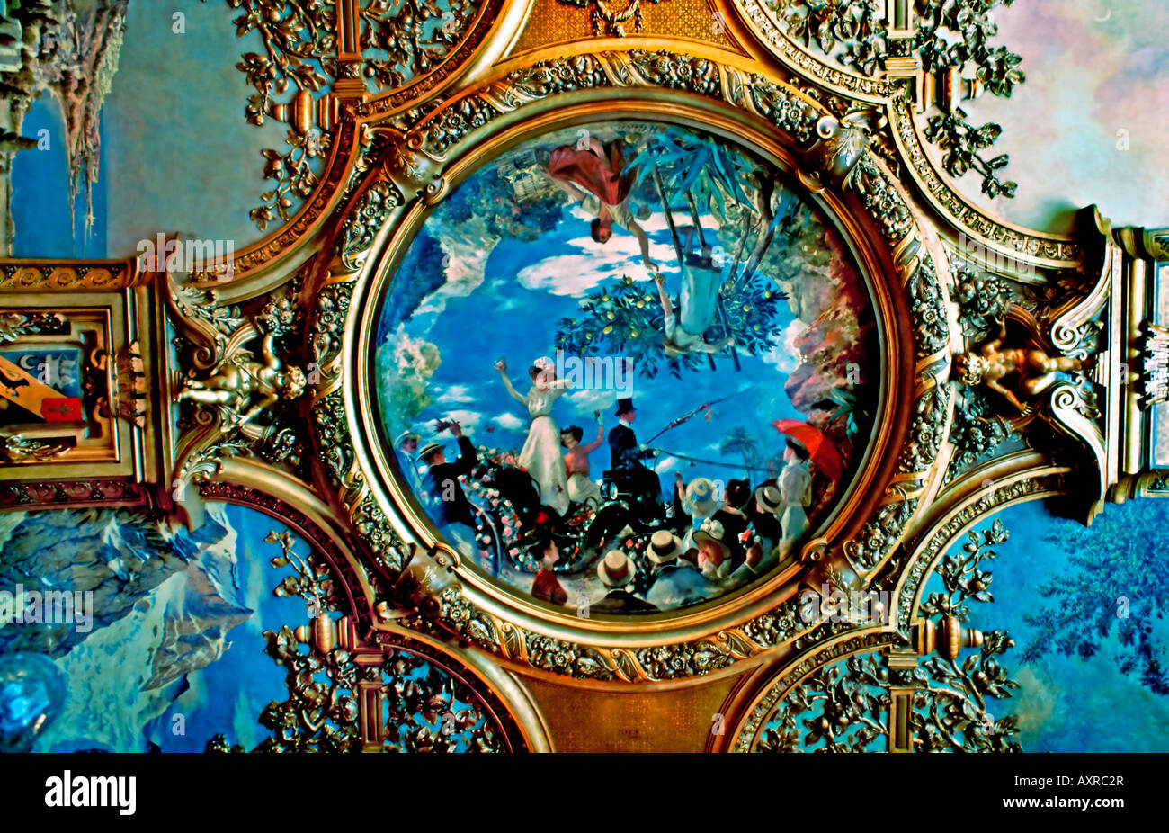 Paris, Frankreich, traditionelle "Französisches Restaurant" Brasserie "Le Train Bleu" "Bahnhof" Vintage Fresken Stockfoto