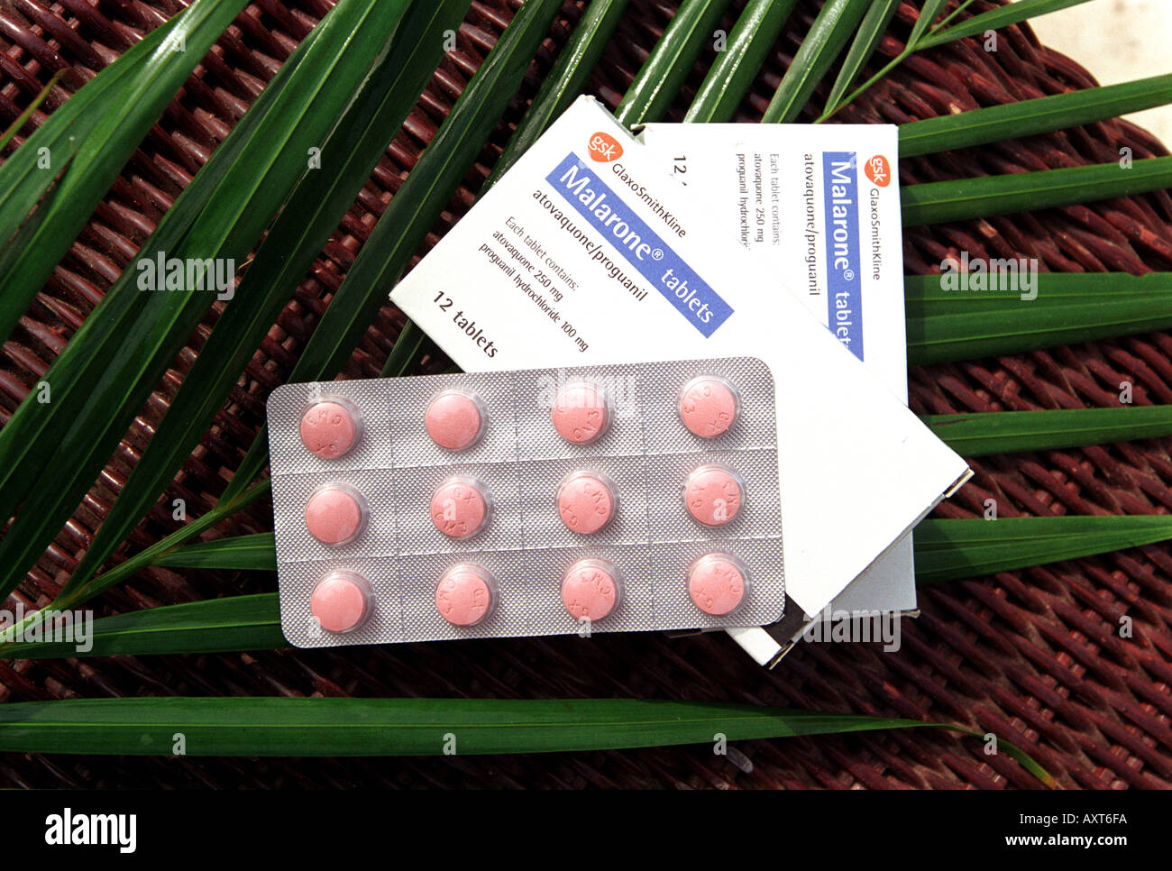 Anti-Malaria-Tabletten mit Palm Stockfoto