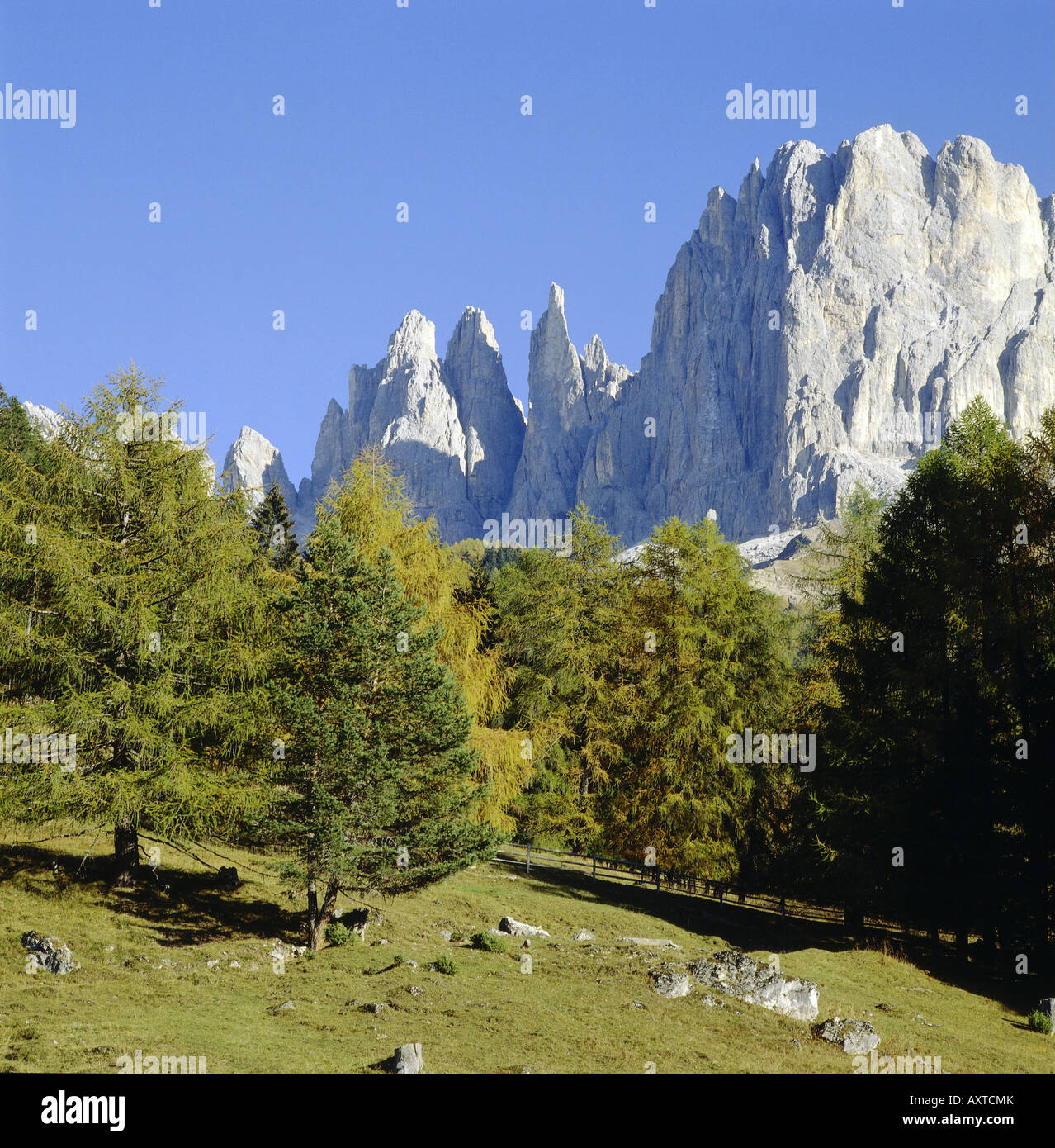 Geographie / Reisen, Italien, Dolomiten, Südtirol, Landschaften, Berge, Landschaft, Blick vom Ebenen Tal in Richtung Rosengarten Stockfoto