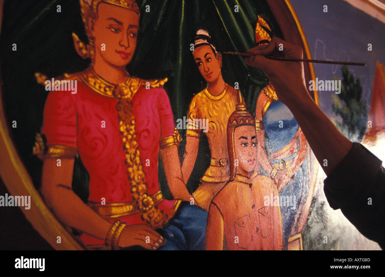 Phnom Penh Malerei religiöse Themen innerhalb der buddhistischen Tempel Stockfoto