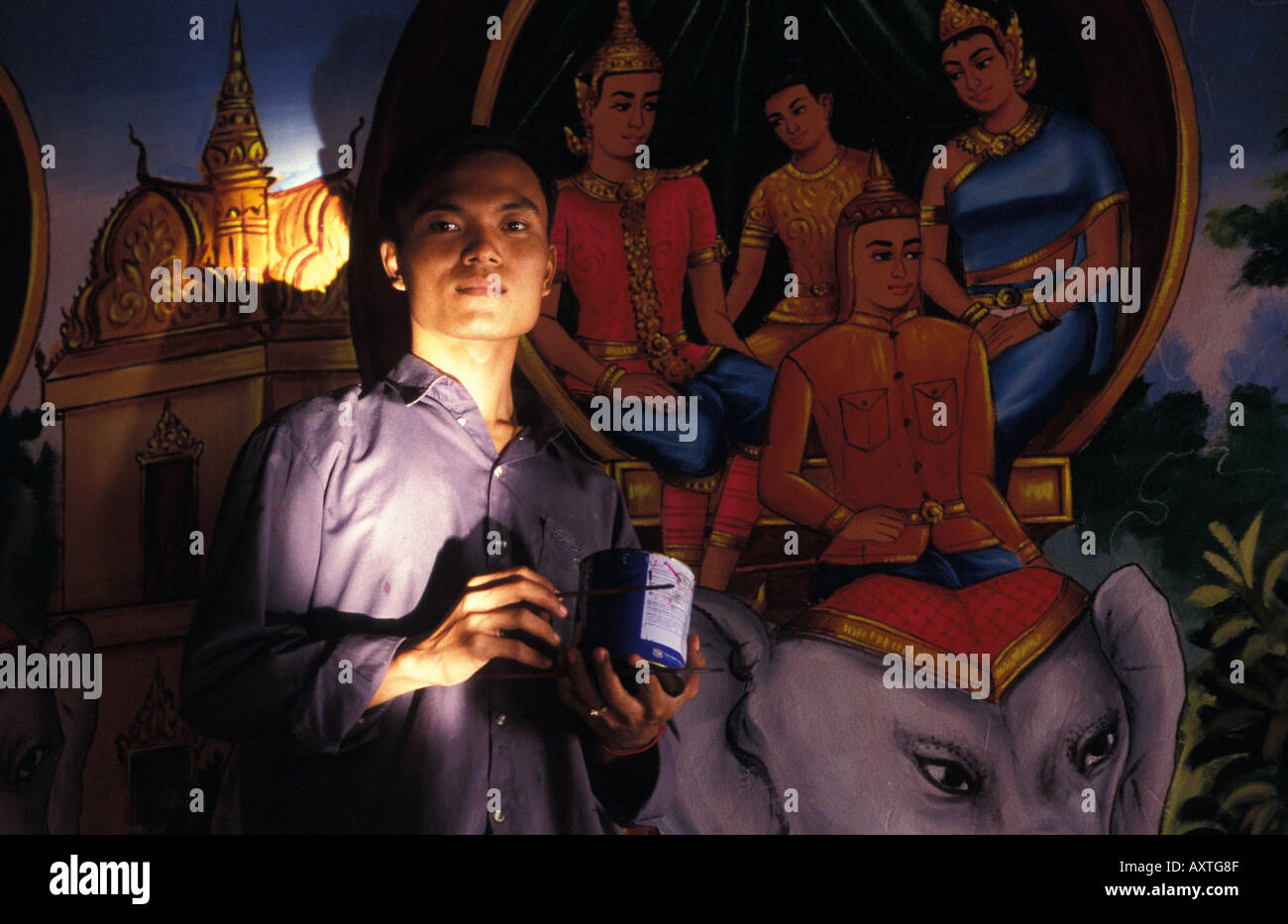 Phnom Penh Malerei religiöse Themen innerhalb der buddhistischen Tempel Stockfoto