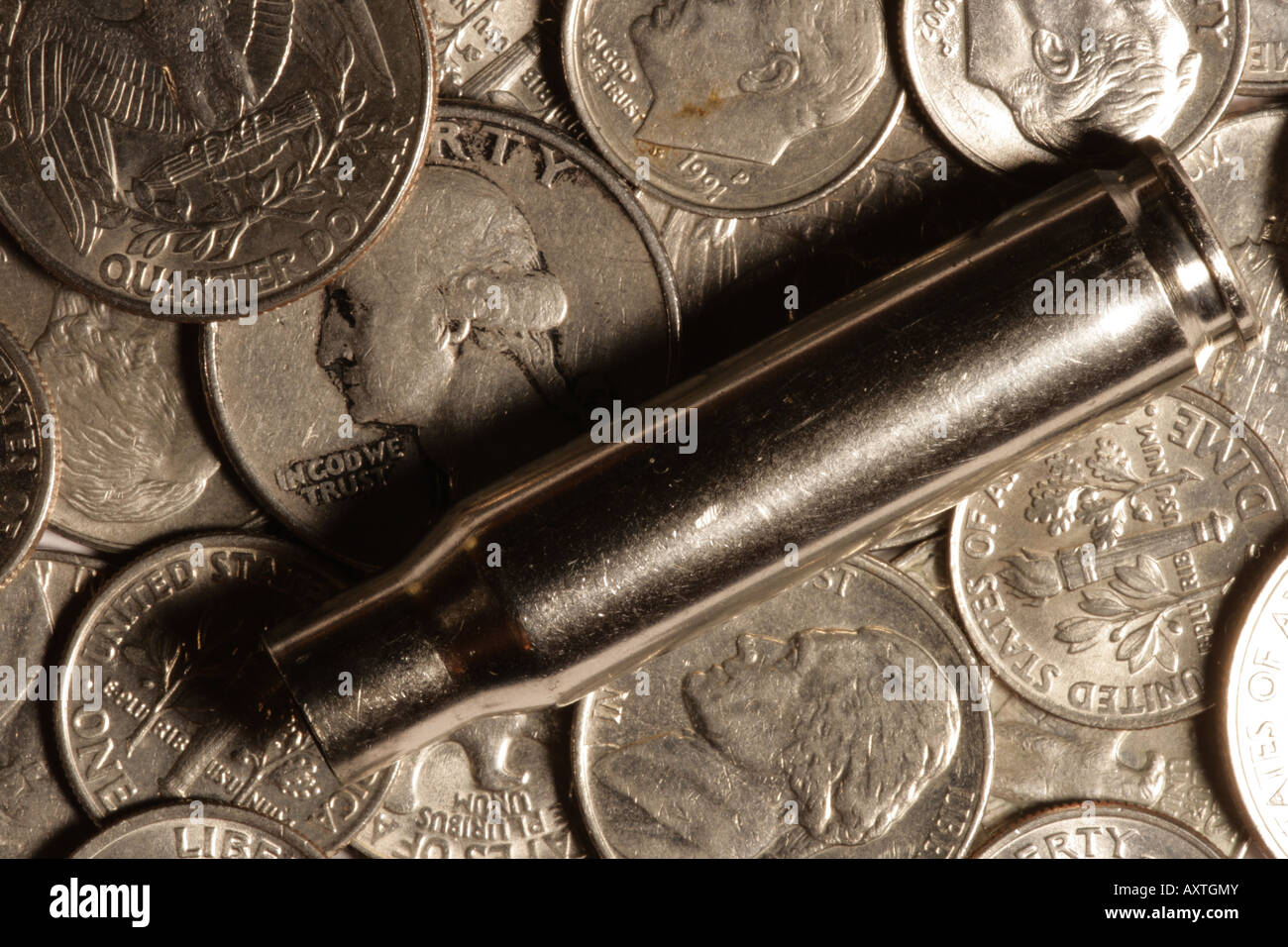 "US-MÜNZEN & BULLET GEHÄUSE" Stockfoto