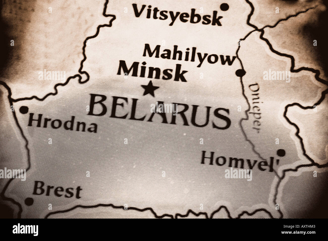 Close-up-Karte des Landes von Belarus in Osteuropa Stockfoto