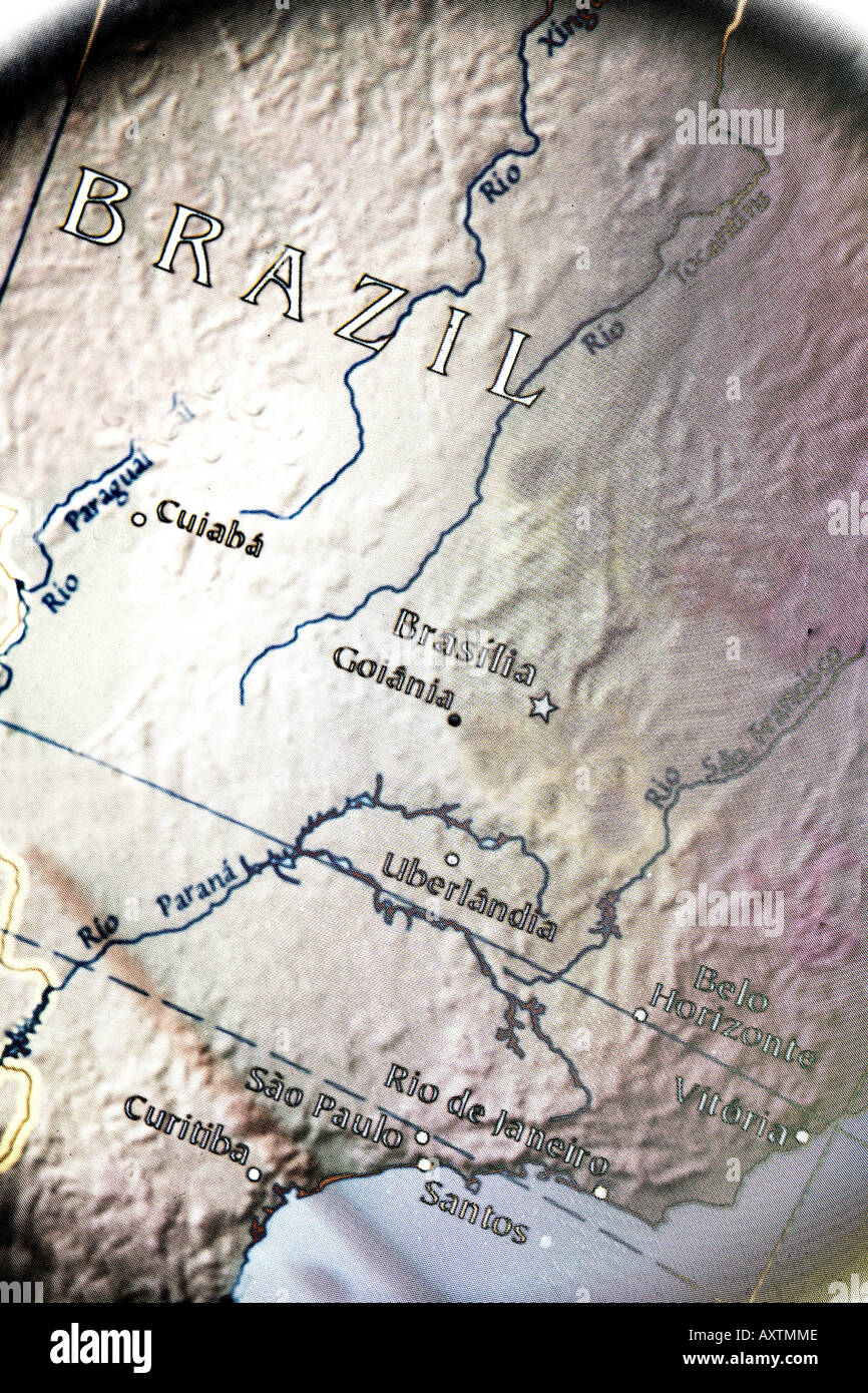 Close-up-Landkarte von Brasilien in Südamerika Stockfoto