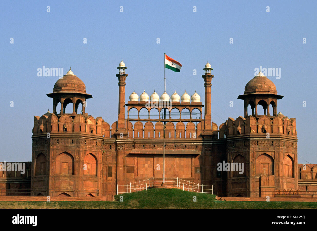 Indien Old Delhi Fort Indianer Flagge über Lahore Gate Stockfoto