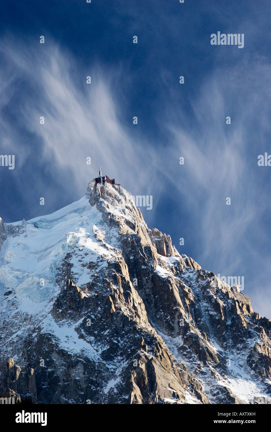 Gefrorene Aiguille du Midi (3842m), Chamonix-Mont-Blanc, Frankreich Stockfoto