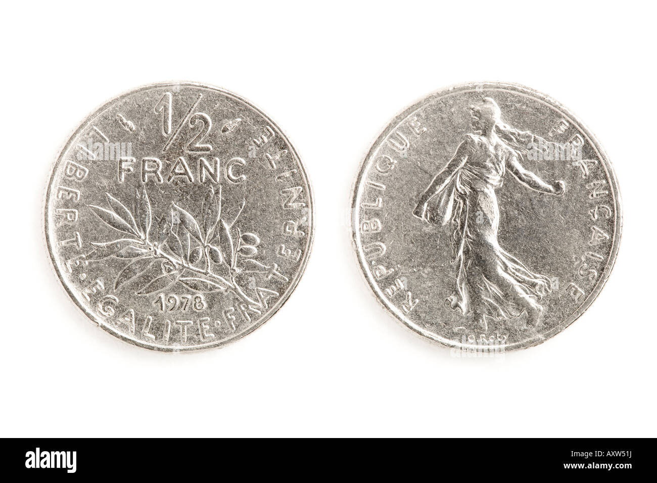 Französische Hälfte-Franc-Münze (1978) Stockfoto