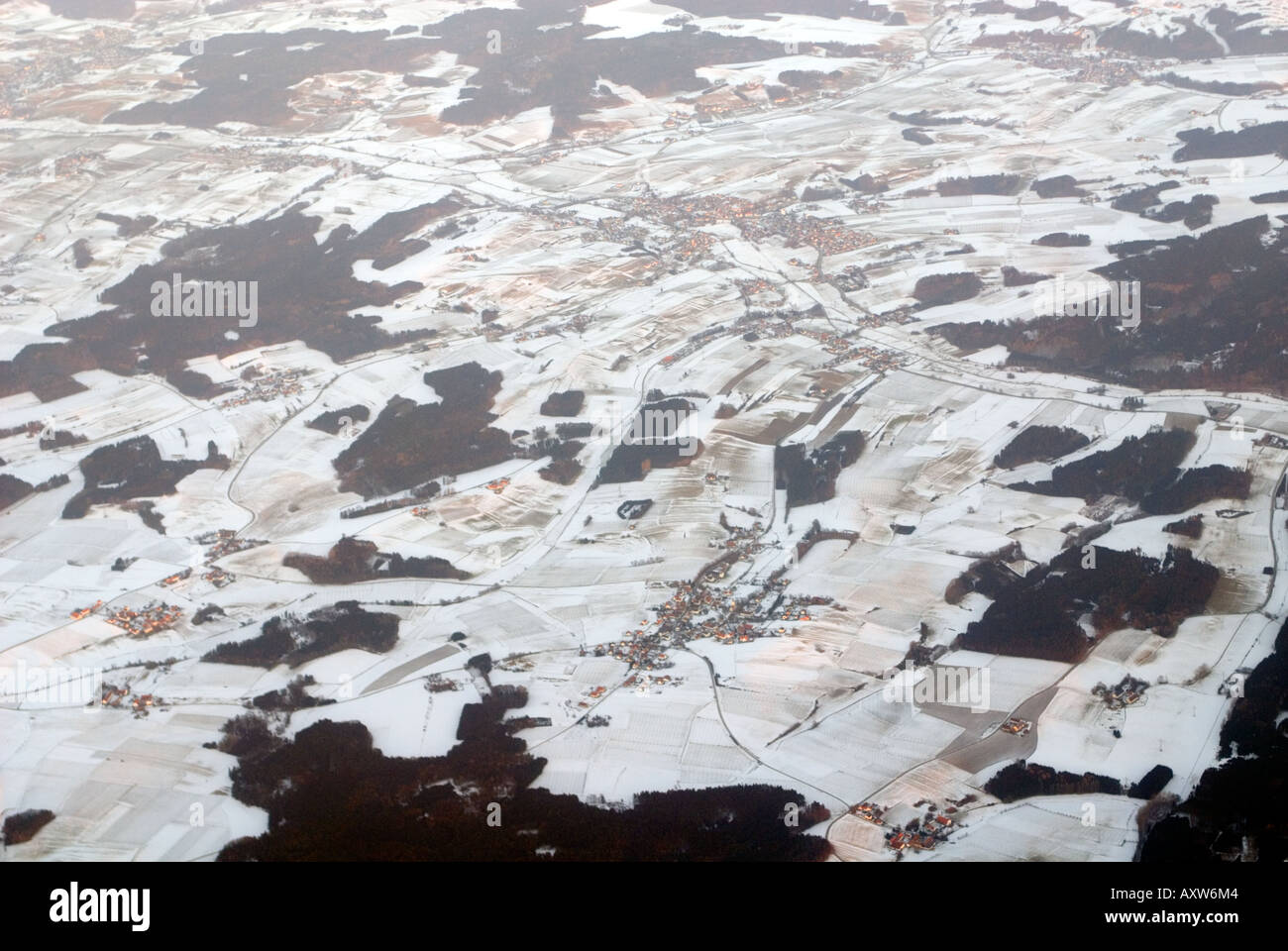 Winterland Winter Zeit Landscpe Winter Vögel Eyeview blicken ein Flugzeug hohe München Erdinger moos Stockfoto
