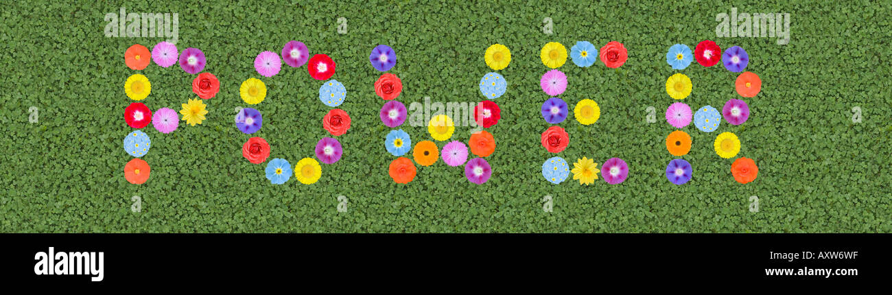 Symbol für Flower-Power mit Blumen geschrieben Stockfoto