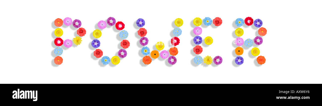 Symbol für Flower-Power mit Blumen geschrieben Stockfoto