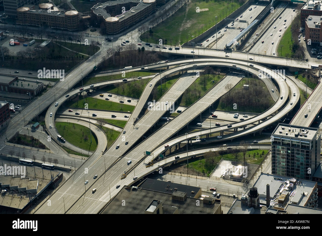 Ausblick auf Chicago vom Sears Tower Sky Deck, Chicago, Illinois, USA Stockfoto