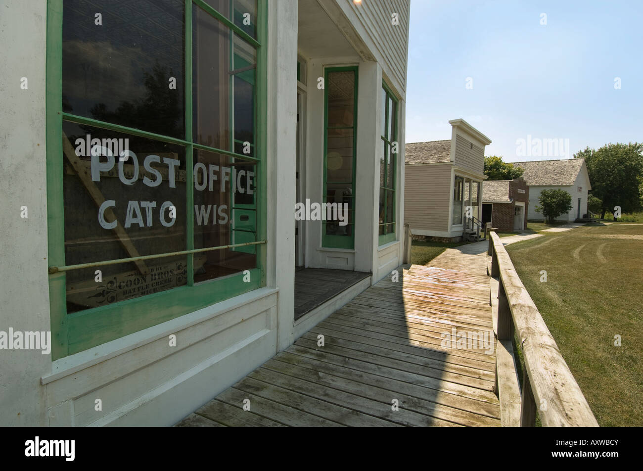 Das Postamt Herzinfarktes Historical Village ein 60 Hektar großen Freilichtmuseum Heimatmuseum im Manitowoc Wisconsin Stockfoto