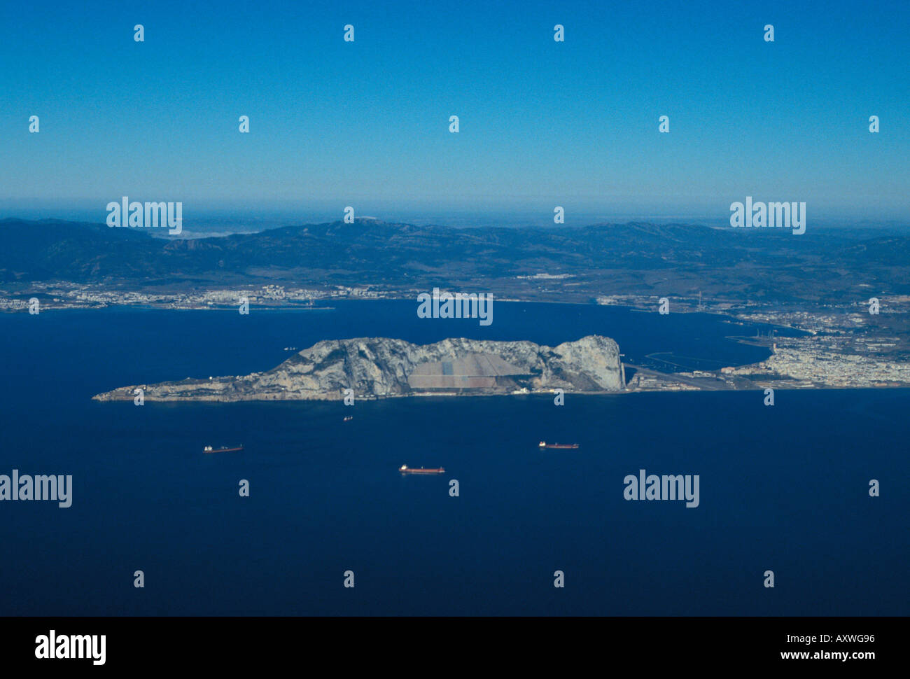 Der Felsen von Gibraltar, von Osten gesehen Stockfoto