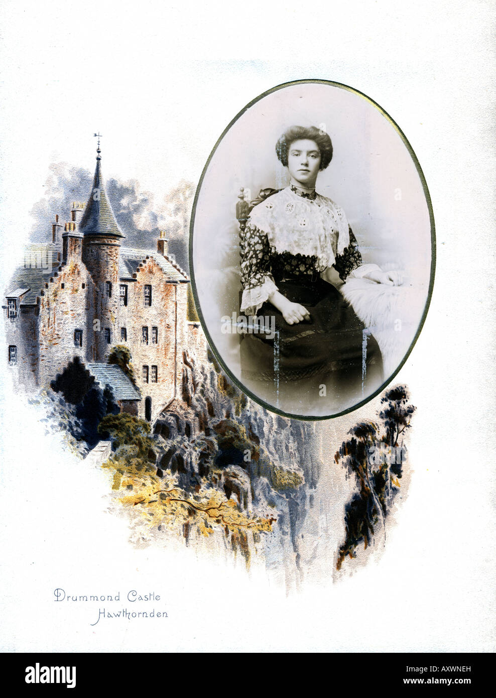 Viktorianische 1880s 1890s dekoriert Foto Album mit Herrenhäuser mit Drummond Castle Hawthornden Stockfoto