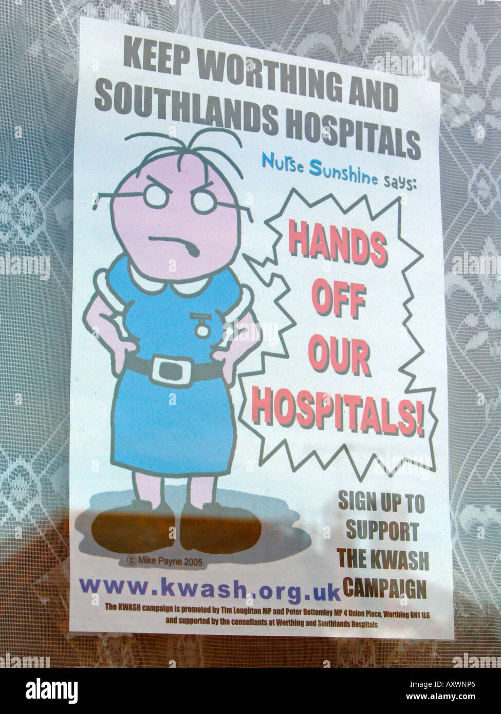 Plakat in lokalen resident s Fenster in Worthing und Bezirk Bereiche West Sussex nhs Krankenhäuser offen halten wollen Stockfoto