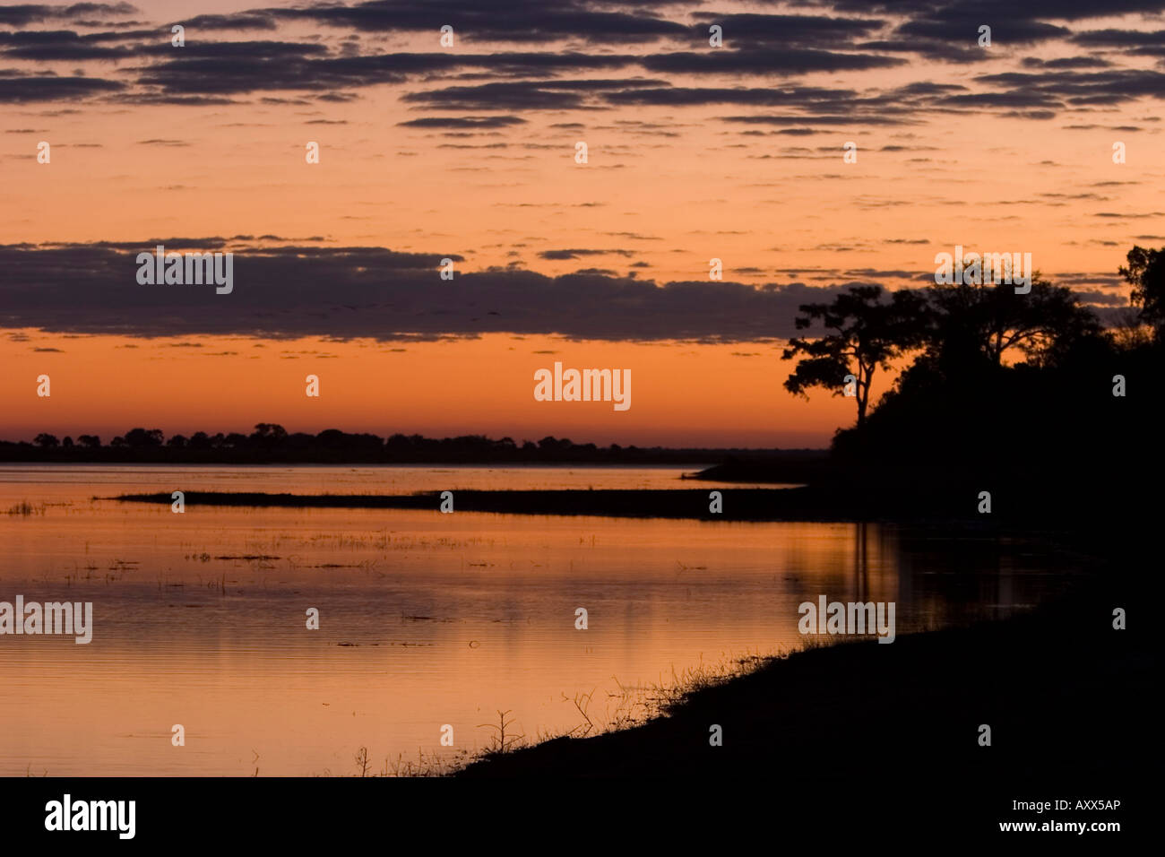 Sonnenuntergang über den Chobe Fluss, Chobe Nationalpark, Botswana, Afrika Stockfoto