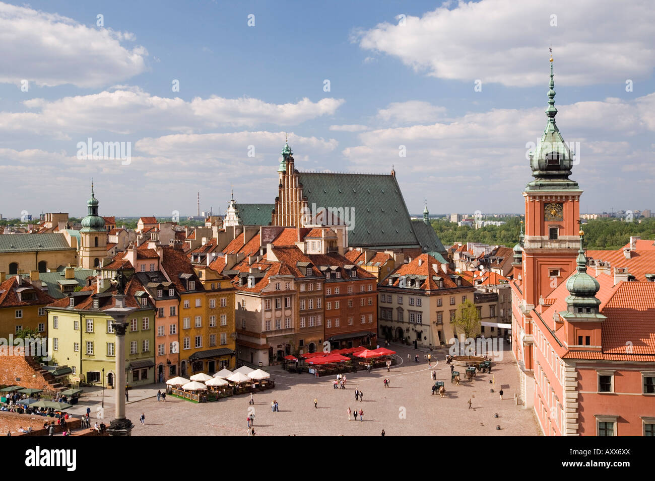 Erhöhten Blick auf das königliche Schloss und Schlossplatz (Plac Zamkowy), Altstadt (Stare Miasto), Warschau, Polen Stockfoto