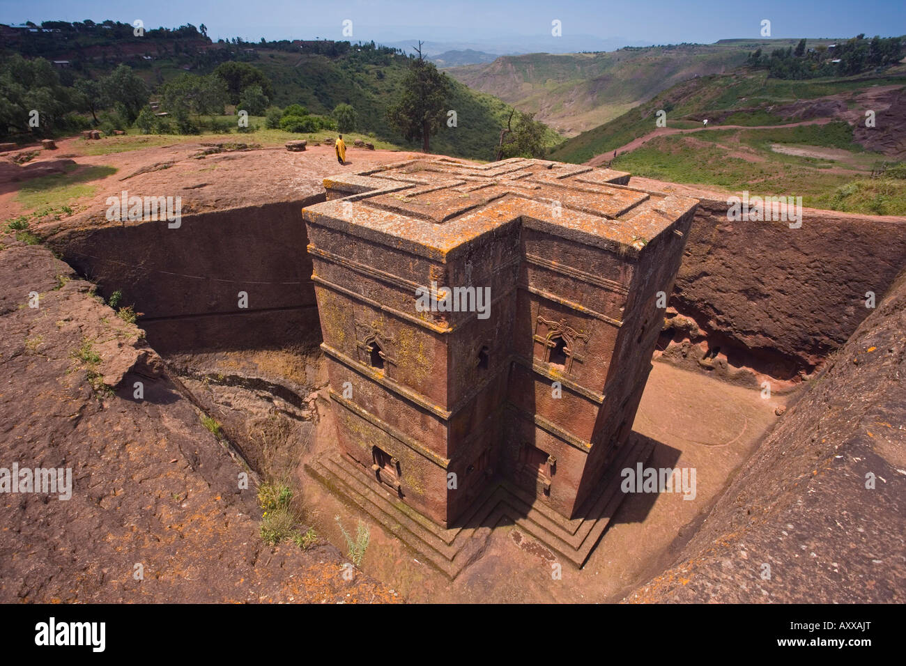 Die versunkenen Felsen gehauene Kirche Bet Giyorgis (St. George), Lalibela, Nord-Äthiopien, Äthiopien, Afrika Stockfoto