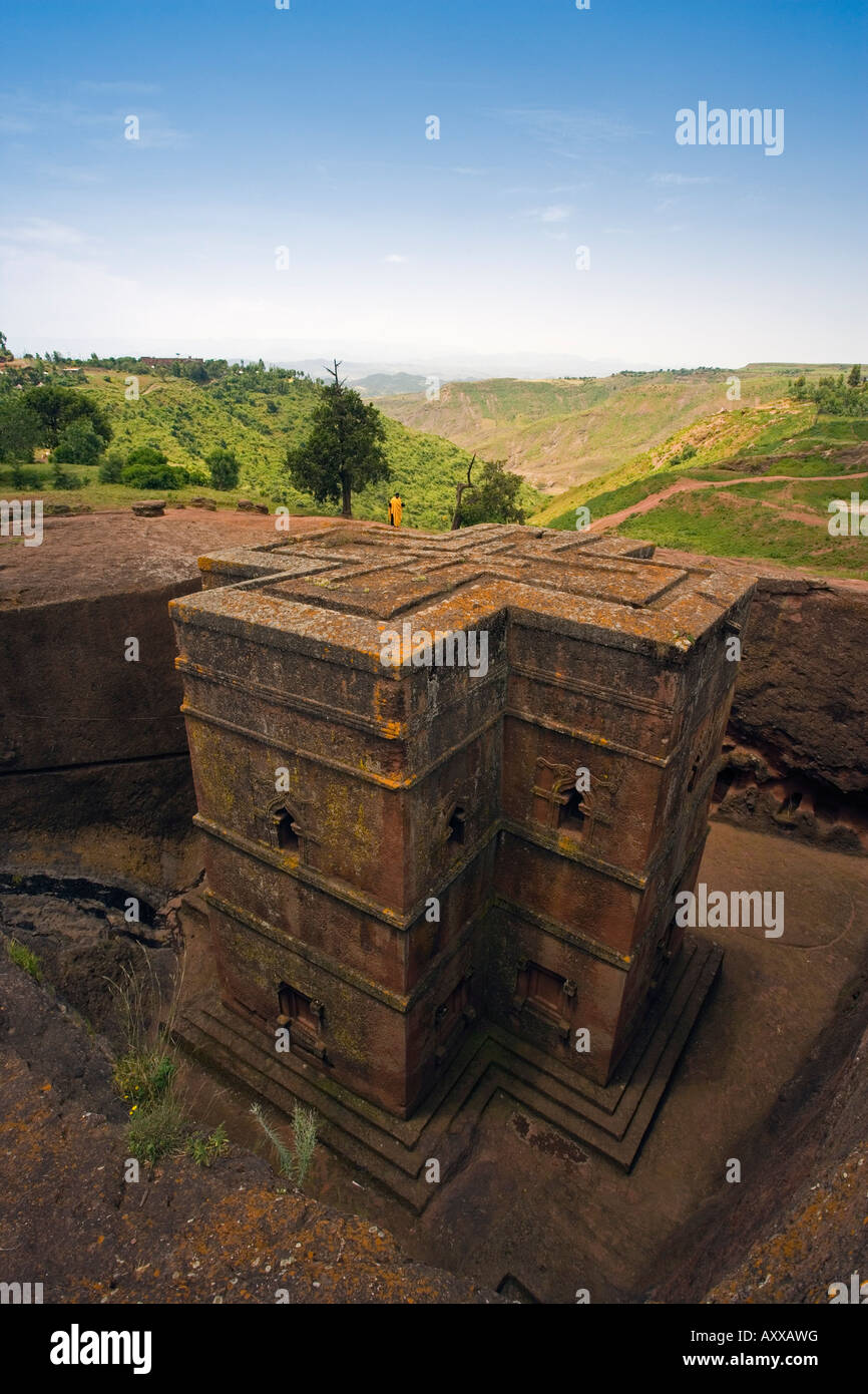 Die versunkenen Felsen gehauene Kirche Bet Giyorgis (St. George), Lalibela, Nord-Äthiopien, Äthiopien, Afrika Stockfoto
